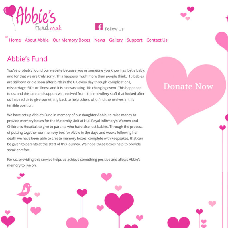 Weborchard website design for Abbies fund charity, responsive website design by weborchard web design company, beverley