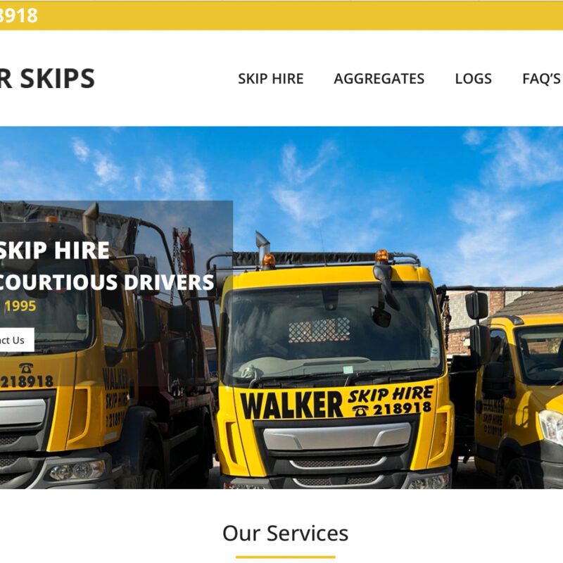 Walkers skip hire new website. Wordpress web design by Weborchard, Beverley